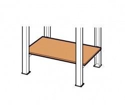 Riser shelf, between bench legs