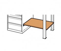 Riser shelf, between drawer cabinet and bench